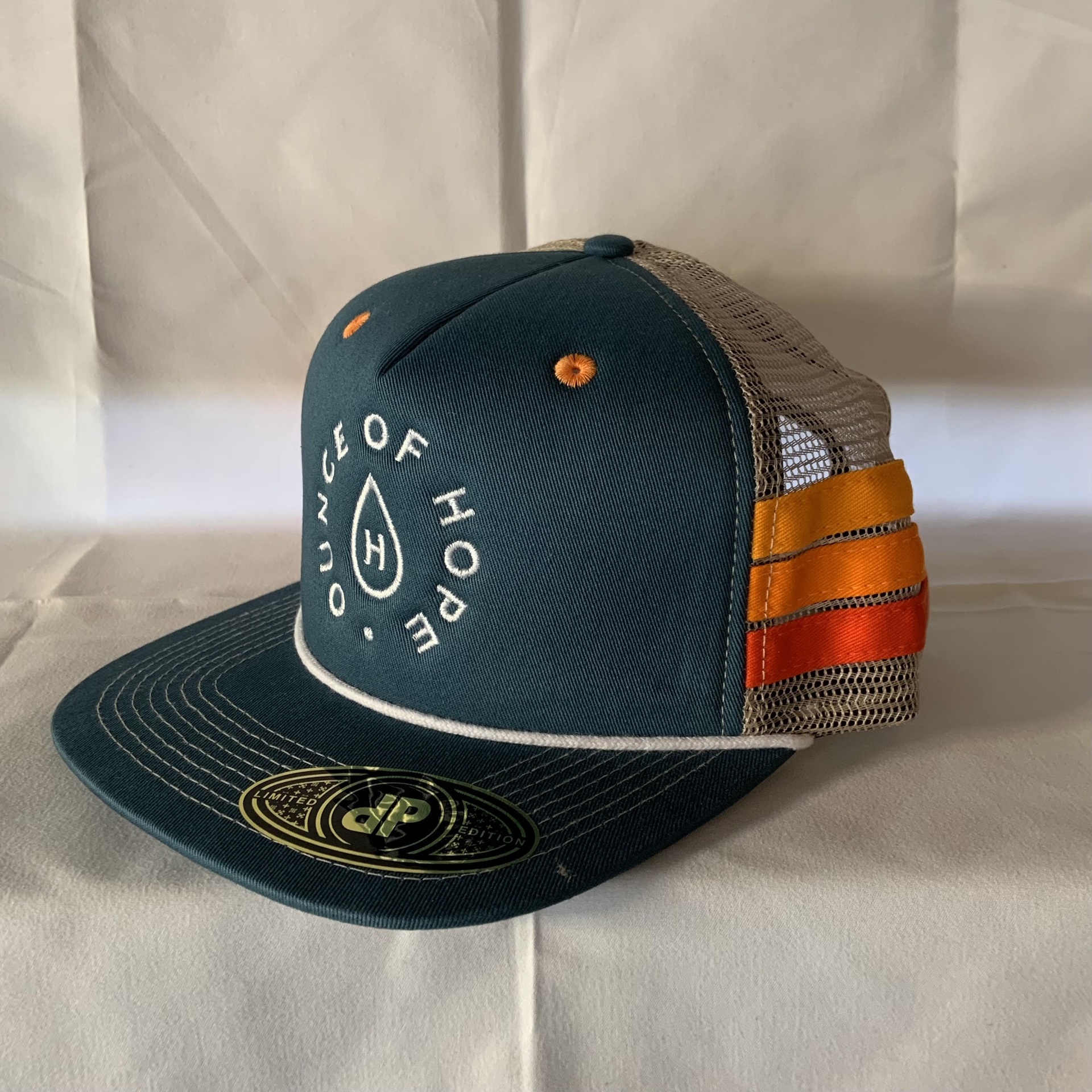 Trucker Hat / Teal / Orange Stripes